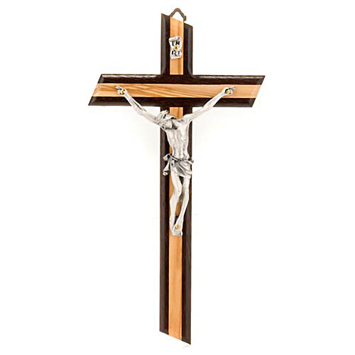Crucifix in wenge and olive wood, with silver metal 1
