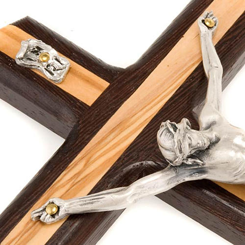 Crucifix in wenge and olive wood, with silver metal 3