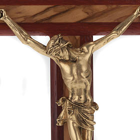 Crucifix in padouk and olive wood, with golden metal Christ's body