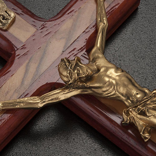 Crucifix in padouk and olive wood, with golden metal Christ's body 3