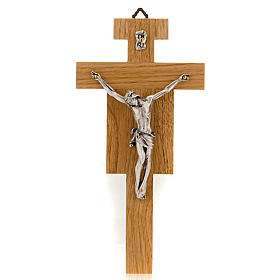 Crocefisso legno di rovere corpo argentato 23 cm