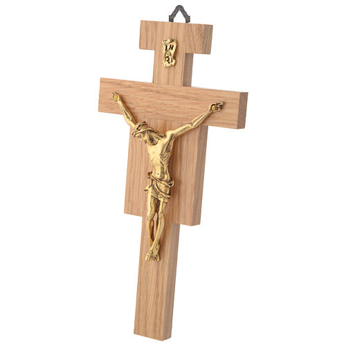 Crucifix in oak wood with golden body 20cm 2