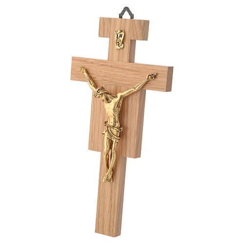 Crucifix in oak wood with golden body 20cm 5