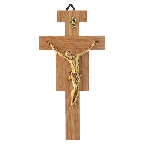 Crucifijo de madera de roble, cuerpo dorado de 20cm 4