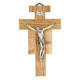 Crucifijo de madera de roble, cuerpo plateado 12 cm