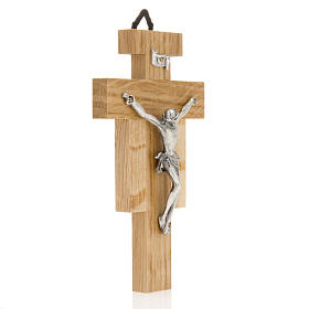 Crucifix bois de chêne, corps argenté 12 cm