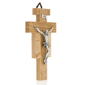 Crocefisso legno di rovere corpo argentato 12 cm