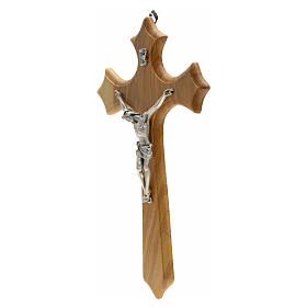 Crucifix bois d'olivier, trois pointes, corps métal