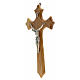 Crucifix bois d'olivier, trois pointes, corps métal s2