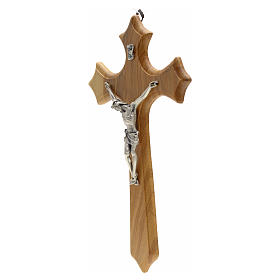 Crucifix with 3 points, in olive wood with Christ's body in silver metal