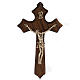 Crucifix with 3 points, in olive wood with Christ's body in golden metal s1