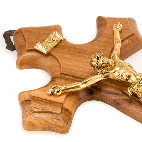Crucifix bois d'olivier trois pointes, corps métal 2