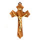 Crucifix bois d'olivier trois pointes, corps métal s1