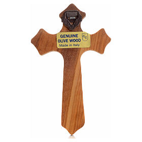 Crucifix in olive wood with 3 points, Christ's body in silver metal