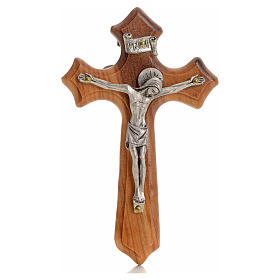 Crucifix bois d'olivier trois pointes, corps métal