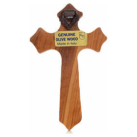 Krzyż drewno oliwne potrójne zakończenie ramion, ciało Chrystusa metal posrebrzany