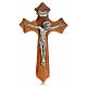 Crucifix in olive wood with 3 points, Christ's body in silver metal s1