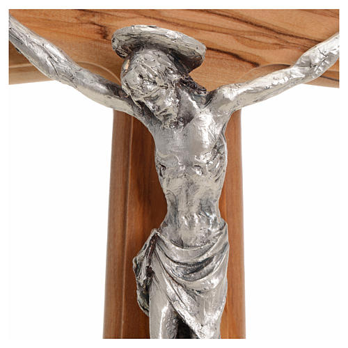 Crucifix with Christ's body in silver metal on olive wood cross 30cm 3