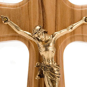 Crucifix, Christ's body in golden metal and olive wood cross