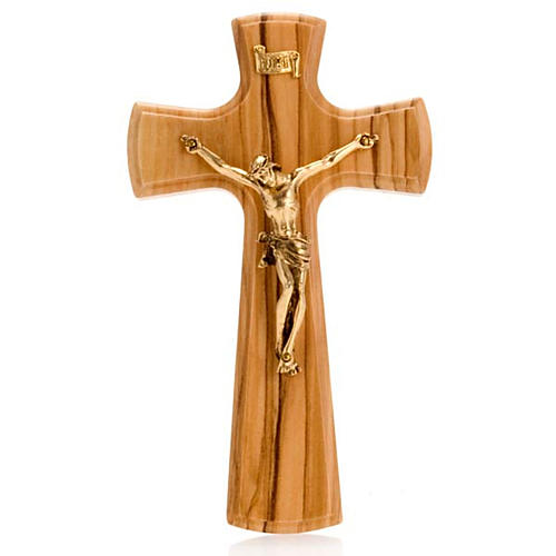 Crucifix, Christ's body in golden metal and olive wood cross 1