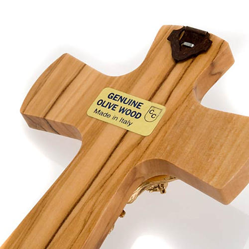 Crucifix, Christ's body in golden metal and olive wood cross 3