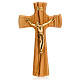Crucifix bois d'olivier, corps doré s1
