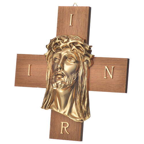 Croce legno noce volto di Cristo metallo 4
