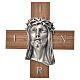 Croce legno noce volto di Cristo metallo s3