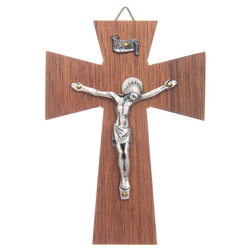 Crucifix in walnut wood with silver body 10cm 1