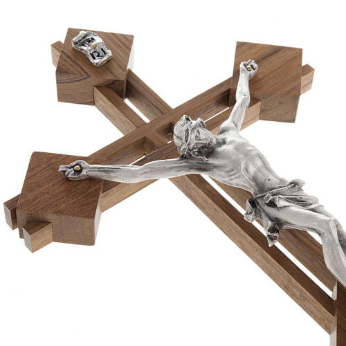 Krucyfiks stylizowany drewno orzechowe ciało Chrysrusa posrebrzane. 4