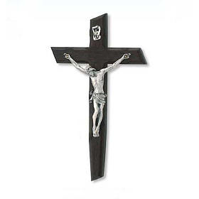 Krucyfiks drewno wenge ciało Chrystusa metal posrebrzany.
