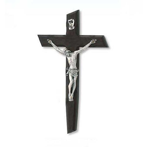 Krucyfiks drewno wenge ciało Chrystusa metal posrebrzany. 1