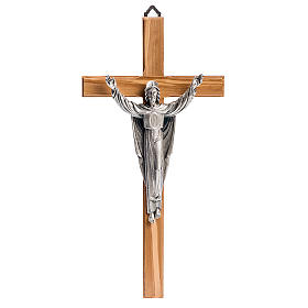 Stylised crucifix with mahogany wood and silver body