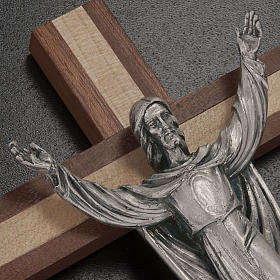 Crucifix in mahogany and pine wood, Resurrected Christ