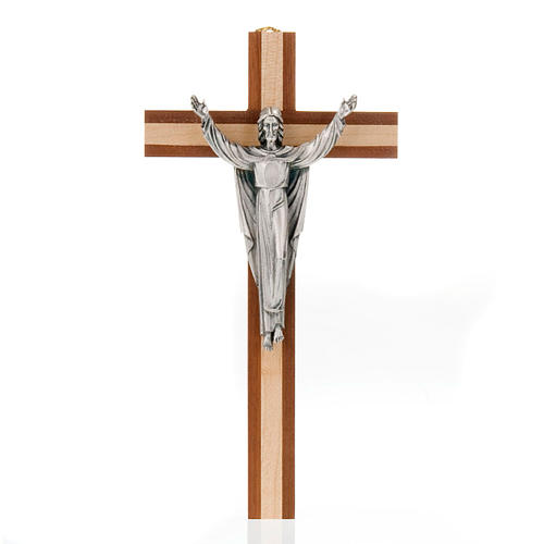 Crucifix in mahogany and pine wood, Resurrected Christ 1