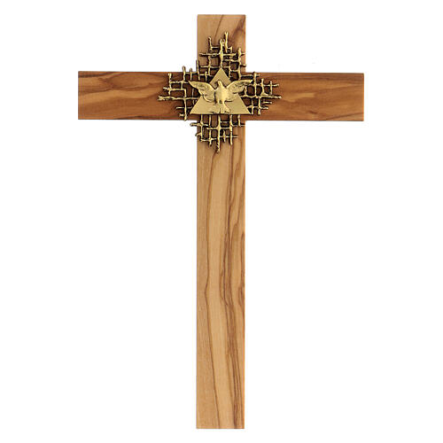 Crucifix bois d'olivier, Père, Saint Esprit doré 1