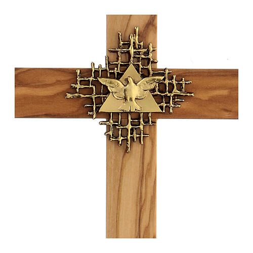Crucifix bois d'olivier, Père, Saint Esprit doré 2