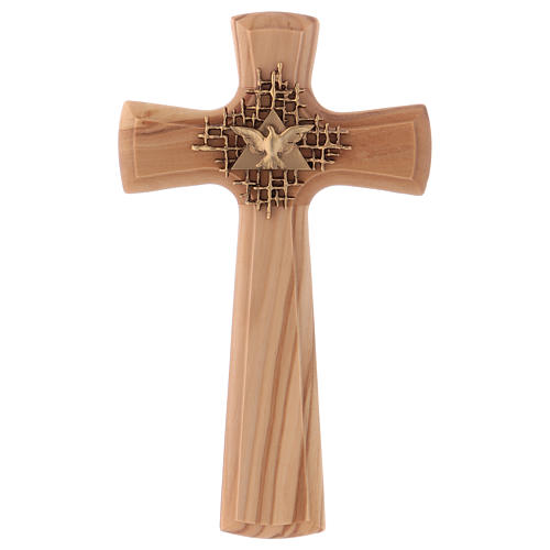 Crucifix bois d'olivier, Père, Saint Esprit, arrondi 1