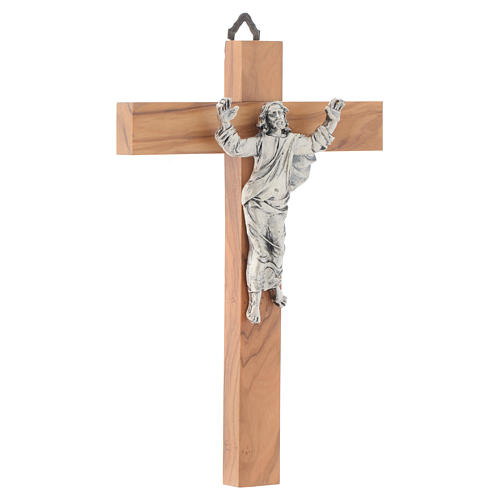 Auferstandene Christus auf Olivenholz Kreuz Silber Finish. 3
