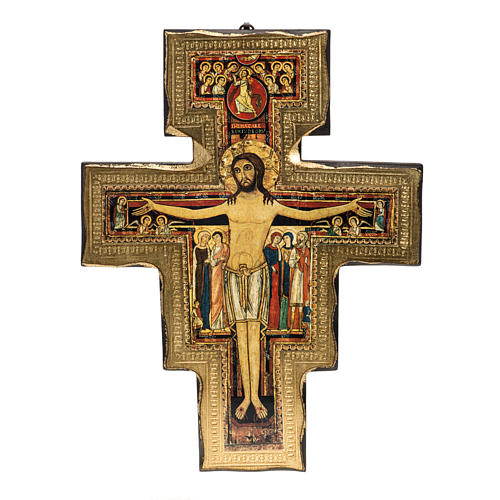 Krucyfiks świętego Damiana drewno krawędzie nieregularne. 1