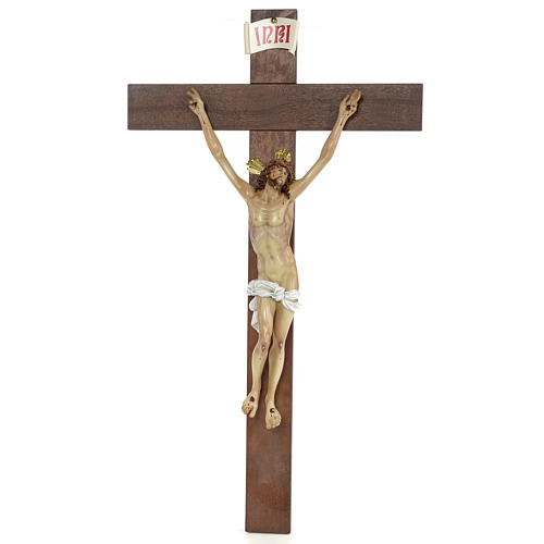 Crucifix, Agony, 45cm in wood paste with elegant decorations 1