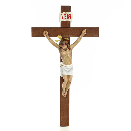 Classic crucifix, 30cm in wood paste with elegant decorations 1