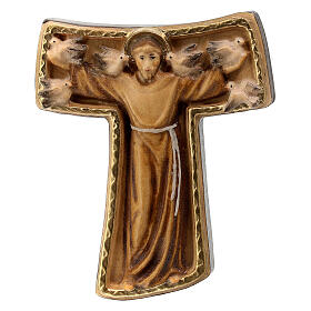 Tau cross with Saint Francis, painted linden wood, Val Gardena, 11.8 in