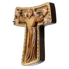 Tau cross with Saint Francis, painted linden wood, Val Gardena, 11.8 in