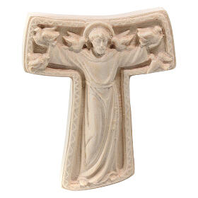 Tau cross with Saint Francis, natural linden wood, Val Gardena, 11.8 in