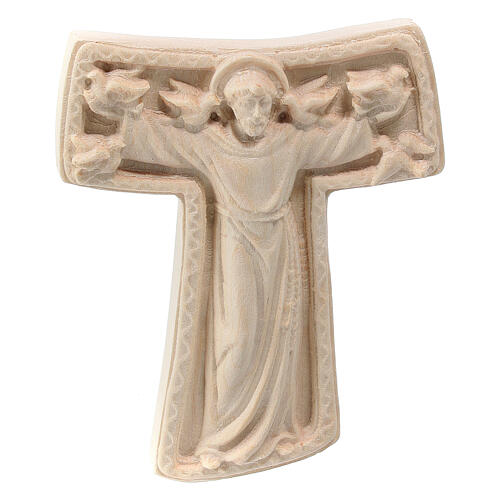 Tau cross with Saint Francis, natural linden wood, Val Gardena, 11.8 in 1