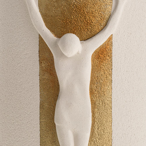 Crucifixo "Stele" argila branca e ouro 29,5 cm 2