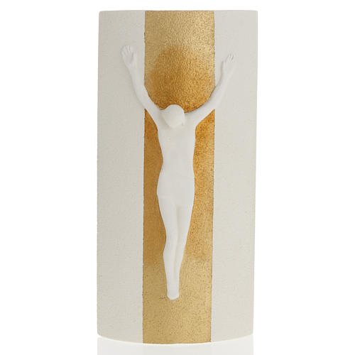 Crucifix argile blanche et or mod. Stele 29.5 cm lumière 2