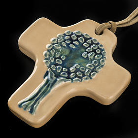 Croce ceramica artistica beige albero blu
