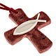 Croce ceramica artistica rossa pesce avorio s1